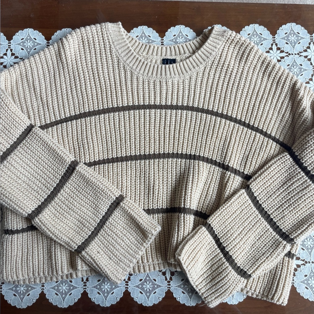 moon & madison Beige and Brown Striped Sweater